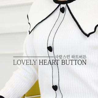 Capelet Heart-button Rib-knit Top