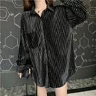 Long-sleeve Striped Glitter Shirt Stripe - Black - One Size