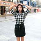 Button-front Stitched Mini Skirt
