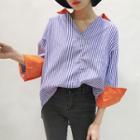 V-neck Pinstripe Long-sleeve Blouse