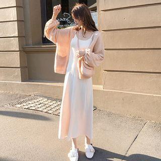 Set: Strappy Midi A-line Dress + Cardigan
