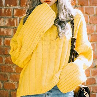 Dip-back Wool Blend Rib-knit Sweater
