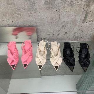 Pointy Shirred High Heel Sandals