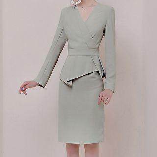 Long-sleeve Asymmetric Peplum Dress