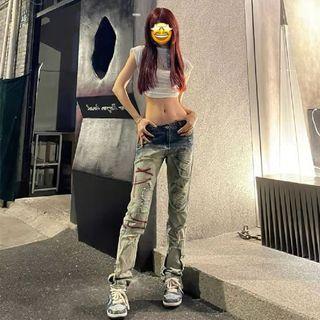 Low Waist Washed Lace-up Skinny Jeans