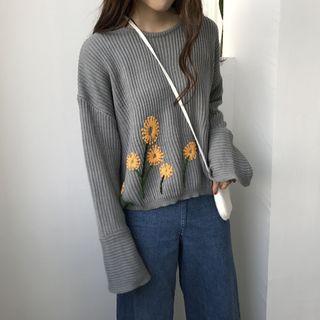 Floral Embroidered Bell-sleeve Sweater