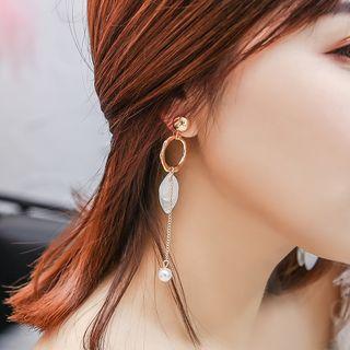 Non-matching Scallop & Faux Pearl Dangle Earring As Shown In Figure - One Size