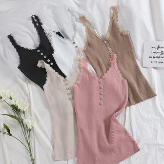 Button V-neck Knit Top