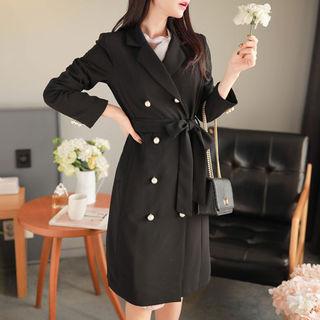 Tie-waist Faux-pearl Button Coat