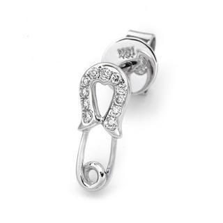 18k White Gold Diamond Accents Lovely Safty Pin Single Stud Earring (0.06cttw), Women Jewelry Gift