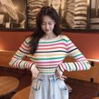 Striped Ribbed Knit Top Stripes - Multicolor - One Size