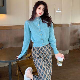 Cardigan / Plaid Midi Fitted Skirt