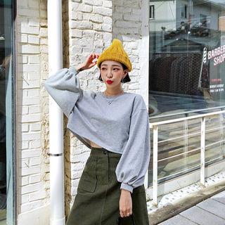 Balloon-sleeve Cropped Pullover