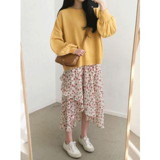 Floral Pattern Chiffon Long Flare Skirt