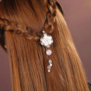 Retro Metal Flower & Bead Hair Clip White - One Size