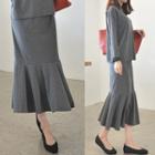 Set: Round-neck Pullover + Elasticized-waist Mermaid Skirt