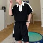 Set: Short-sleeve Contrast Trim Polo Shirt +shorts