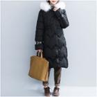 Faux-fur Trim Hooded Padded Coat Black - One Size