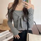 Bow Detail Off-shoulder Long-sleeve T-shirt