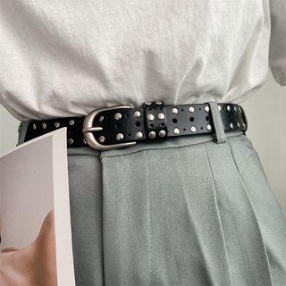 Studded Genuine Leather Belt Black - One Size
