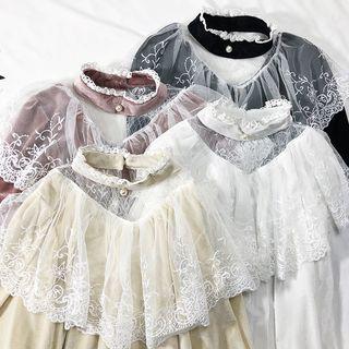 Lace-panel Mock Two-piece Velvet Blouse