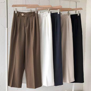Plain High-waist Wide-leg Straight-cut Pants