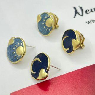 Sun Moon Asymmetrical Heart Stud Earring / Clip-on Earring