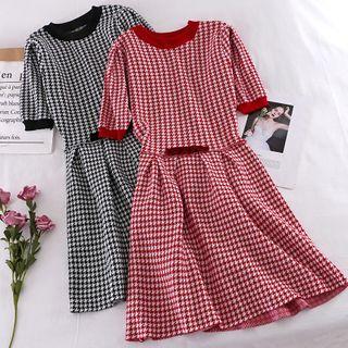 Houndstooth Short-sleeve A-line Dress