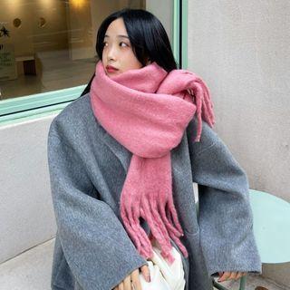 Plain Fringed Scarf Peach Pink - One Size