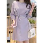Belted 3/4-sleeve Mini Dress