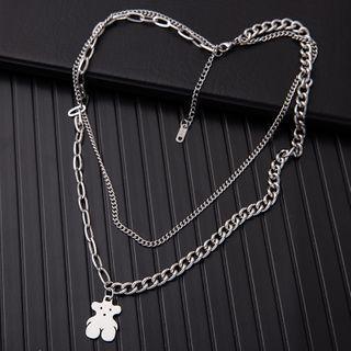 Bear Pendant Layered Stainless Steel Necklace 2 Layer - Bear - Silver - One Size