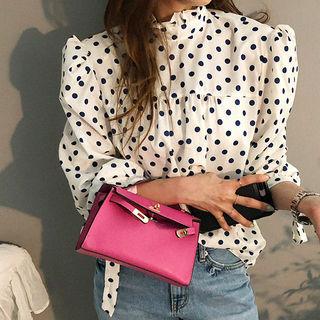 Tie-back Puff-shoulder Polka Dot Blouse