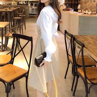 Mock Two-piece Hooded Long-sleeve Midi A-line Dress