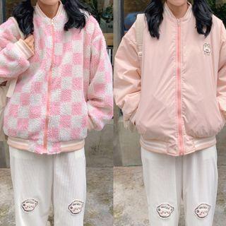 Reversible Checkerboard Fleece Zip-up Jacket
