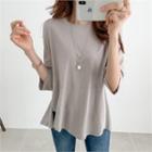 3/4-sleeve Round-hem T-shirt