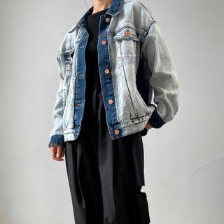 Washed Two-tone Denim Jacket Blue - One Size