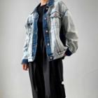 Washed Two-tone Denim Jacket Blue - One Size