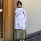 Long-sleeve Layered Mini Shirtdress/ Midi A-line Skirt