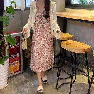 Spaghetti Strap Floral Chiffon Midi Dress As Shown In Figure - One Size