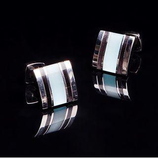Cat Eye Stone Striped Cufflinks Silver - One Size