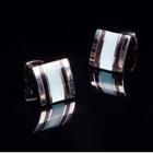 Cat Eye Stone Striped Cufflinks Silver - One Size