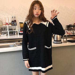Sailor Collar Loose-fit Knit Dress
