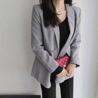 Double-breasted Houndstooth Blazer Black - One Size