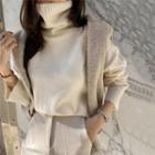 Turtleneck Drop-shoulder Plain Sweater