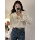 Flared-cuff Lace Panel Blouse Blouse - White - One Size