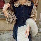 Frilled-collar Floral Print Corduroy Blouse