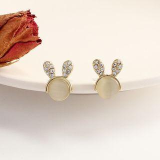 Rabbit Rhinestone Faux Cat Eye Stone Alloy Earring