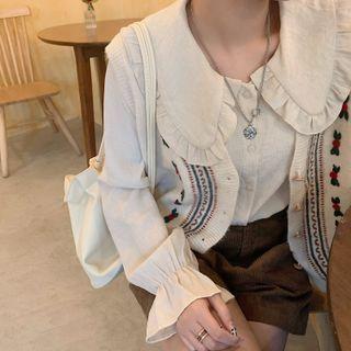 Ruffle Trim Blouse Blouse - Apricot White - One Size