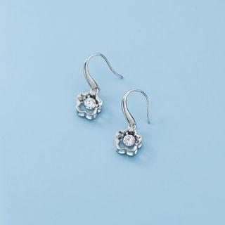 Flower Rhinestone Drop Earring 1 Pair - Silver - One Size