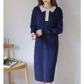 Contrast-trim Midi Knit Polo Dress